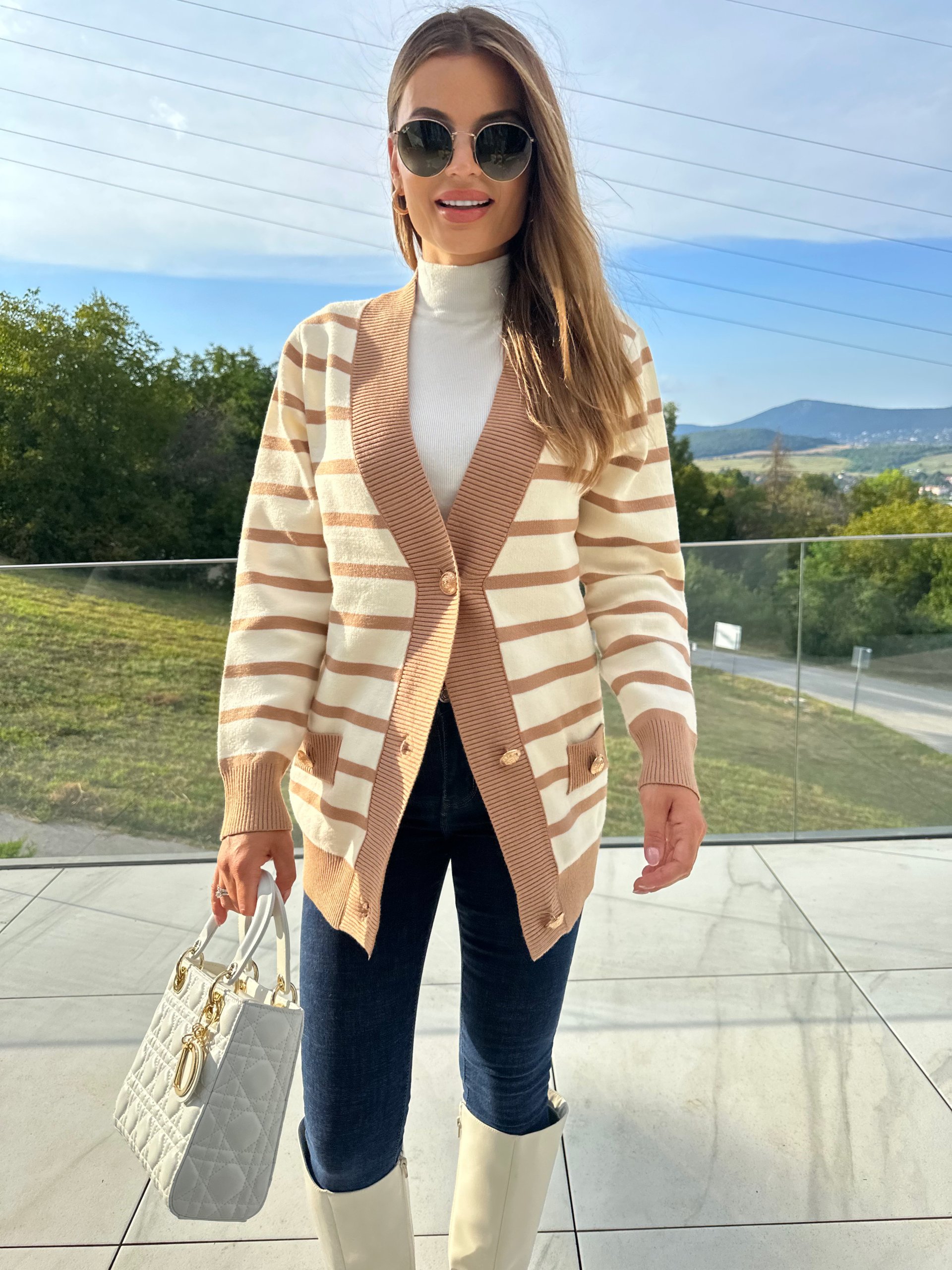 themood - Aubin barna csíkos kardigán